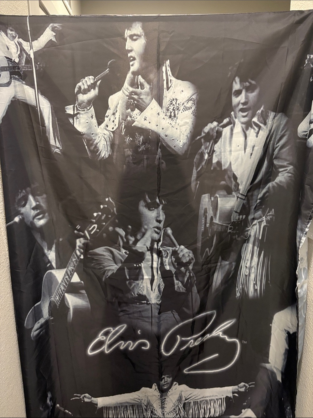 Black Graphic Elvis Presley shower curtain with Signature Print